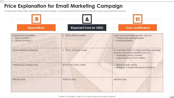 Price Explanation For Email Marketing Campaign Portrait PDF