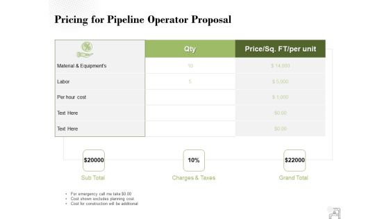 Pricing For Pipeline Operator Proposal Ppt PowerPoint Presentation Gallery Design Templates Pricing For Pipeline Operator Proposal Ppt PowerPoint Presentation Gallery Design Templates