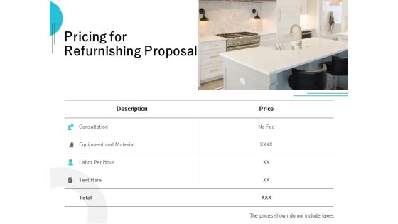 Pricing For Refurnishing Proposal Ppt PowerPoint Presentation Summary Graphic Images Pricing For Refurnishing Proposal Ppt PowerPoint Presentation Summary Graphic Images
