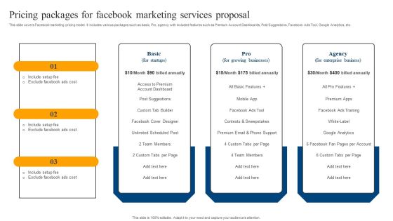 Pricing Packages For Facebook Marketing Services Proposal Ideas PDF Pricing Packages For Facebook Marketing Services Proposal Ideas PDF