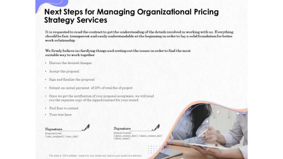 Pricing Profitability Management Next Steps For Managing Organizational Pricing Strategy Services Inspiration PDF