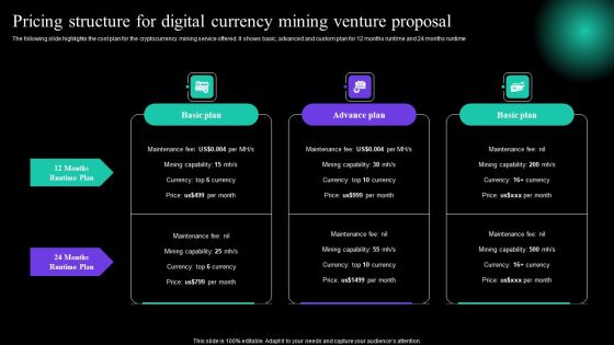 Pricing Structure For Digital Currency Mining Venture Proposal Formats PDF Pricing Structure For Digital Currency Mining Venture Proposal Formats PDF
