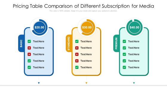 Pricing Table Comparison Of Different Subscription For Media Portrait PDF Pricing Table Comparison Of Different Subscription For Media Portrait PDF