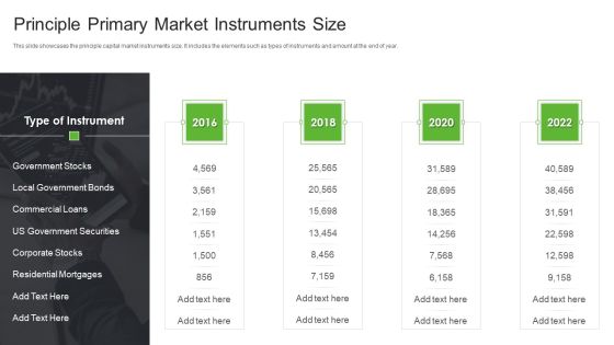 Principle Primary Market Instruments Size Ppt PowerPoint Presentation File Background Image PDF