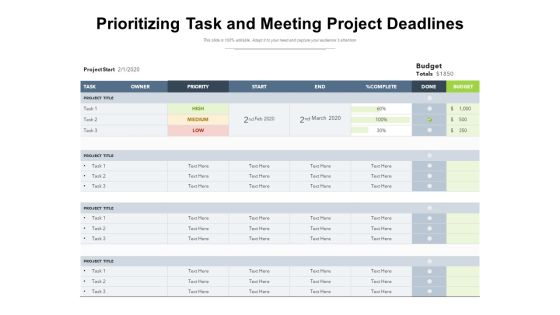 Prioritizing Task And Meeting Project Deadlines Ppt PowerPoint Presentation Summary Graphics Download PDF