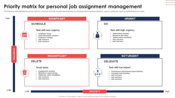 Priority Matrix For Personal Job Assignment Management Ppt Pictures Topics PDF Priority Matrix For Personal Job Assignment Management Ppt Pictures Topics PDF