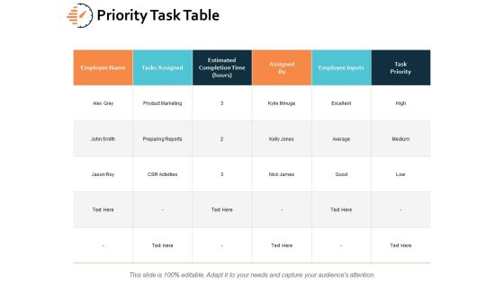 Priority Task Table Ppt PowerPoint Presentation File Vector Priority Task Table Ppt PowerPoint Presentation File Vector