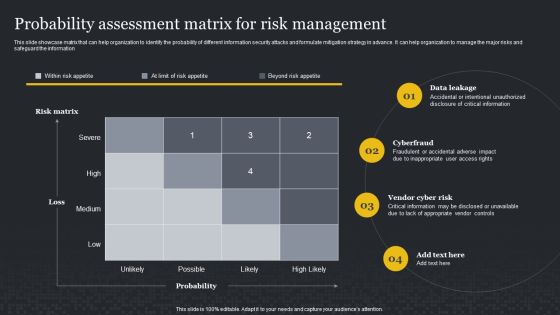 Probability Assessment Matrix For Risk Management Cybersecurity Risk Assessment Professional PDF