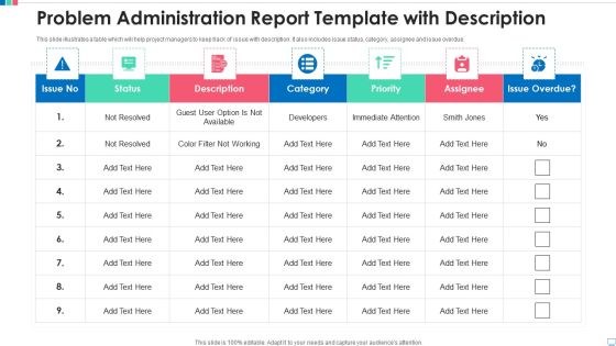 Problem Administration Report Template With Description Themes PDF Problem Administration Report Template With Description Themes PDF