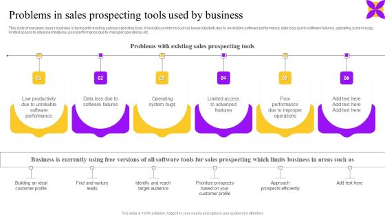 Problems In Sales Prospecting Tools Used By Business Ppt Inspiration Objects PDF Problems In Sales Prospecting Tools Used By Business Ppt Inspiration Objects PDF