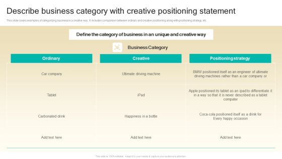 Procedure To Develop Effective Product Describe Business Category With Creative Positioning Statement Ppt Rules PDF Procedure To Develop Effective Product Describe Business Category With Creative Positioning Statement Ppt Rules PDF