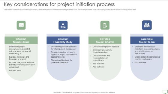 Procedure To Establish Project Administration Program Key Considerations For Project Initiation Process Icons PDF Procedure To Establish Project Administration Program Key Considerations For Project Initiation Process Icons PDF