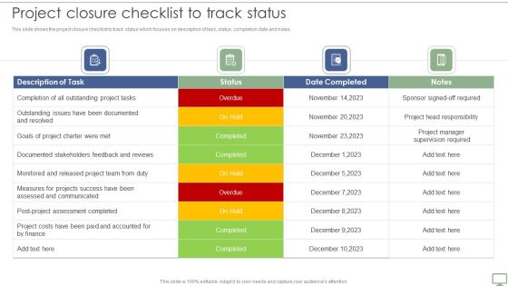 Procedure To Establish Project Administration Program Project Closure Checklist To Track Status Summary PDF Procedure To Establish Project Administration Program Project Closure Checklist To Track Status Summary PDF