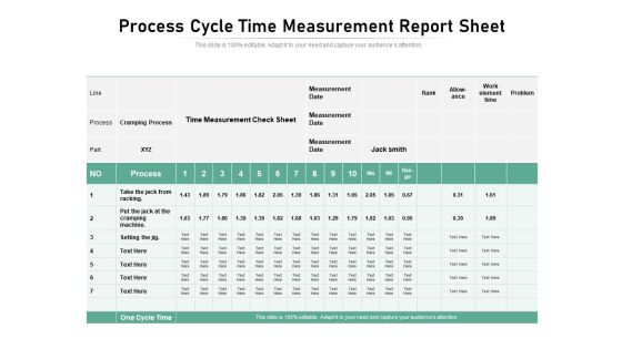 Process Cycle Time Measurement Report Sheet Ppt PowerPoint Presentation Ideas Professional PDF Process Cycle Time Measurement Report Sheet Ppt PowerPoint Presentation Ideas Professional PDF