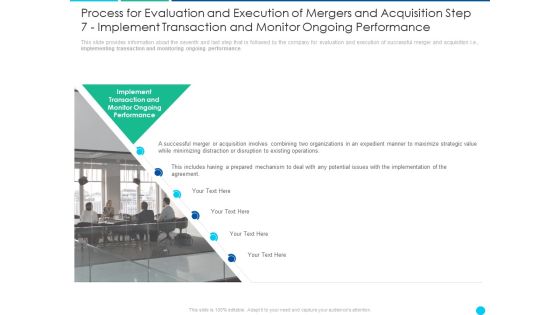 Process For Evaluation And Execution Of Mergers And Acquisition Step 7 Implement Transaction And Monitor Ongoing Performance Ideas PDF Process For Evaluation And Execution Of Mergers And Acquisition Step 7 Implement Transaction And Monitor Ongoing Performance Ideas PDF