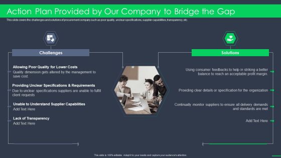 Procurement Business Action Plan Provided By Our Company To Bridge The Gap Ppt Styles Graphics PDF