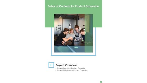 Product Expansion Proposal Table Of Contents One Pager Sample Example Document Product Expansion Proposal Table Of Contents One Pager Sample Example Document
