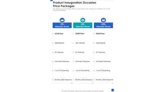 Product Inauguration Occasion Price Packages One Pager Sample Example Document Product Inauguration Occasion Price Packages One Pager Sample Example Document