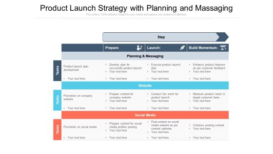 Product Launch Strategy With Planning And Massaging Ppt PowerPoint Presentation Gallery Design Ideas PDF Product Launch Strategy With Planning And Massaging Ppt PowerPoint Presentation Gallery Design Ideas PDF