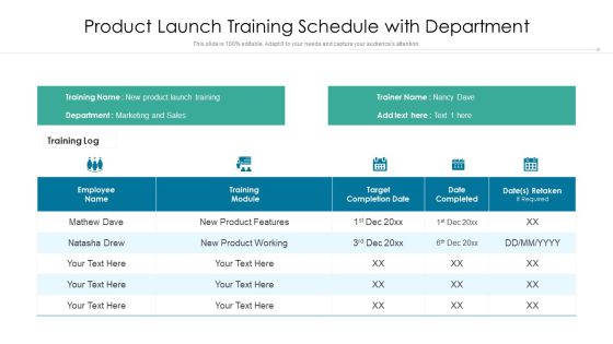 Product Launch Training Schedule With Department Ppt PowerPoint Presentation Show Example Topics PDF Product Launch Training Schedule With Department Ppt PowerPoint Presentation Show Example Topics PDF