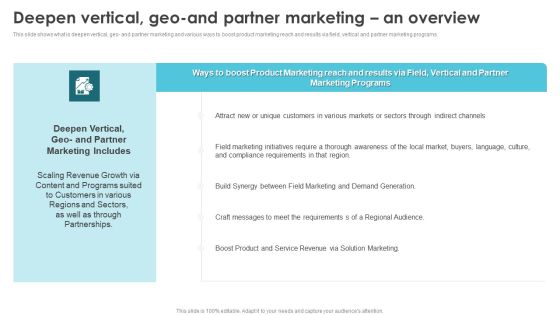 Product Marketing For Generating Deepen Vertical Geo And Partner Marketing Information PDF Product Marketing For Generating Deepen Vertical Geo And Partner Marketing Information PDF