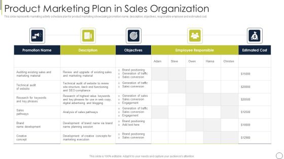 Product Marketing Plan In Sales Organization Rules PDF
