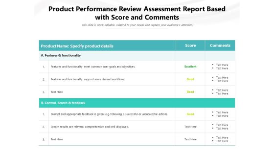 Product Performance Review Assessment Report Based With Score And Comments Ppt PowerPoint Presentation File Inspiration PDF Product Performance Review Assessment Report Based With Score And Comments Ppt PowerPoint Presentation File Inspiration PDF