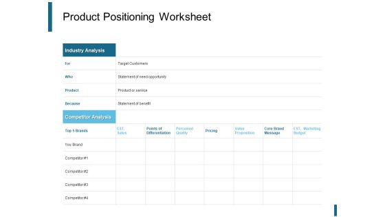 Product Positioning Worksheet Ppt PowerPoint Presentation Outline Design Templates Product Positioning Worksheet Ppt PowerPoint Presentation Outline Design Templates