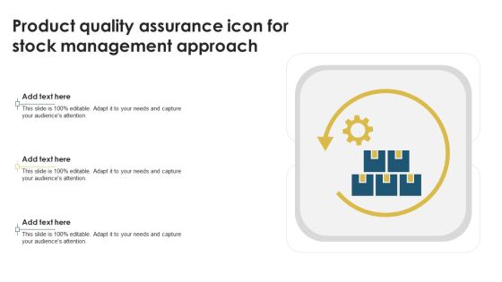 Product Quality Assurance Icon For Stock Management Approach Designs PDF