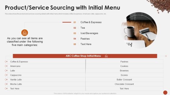 Product Service Sourcing With Initial Menu Blueprint For Opening A Coffee Shop Ppt Show Examples PDF Product Service Sourcing With Initial Menu Blueprint For Opening A Coffee Shop Ppt Show Examples PDF