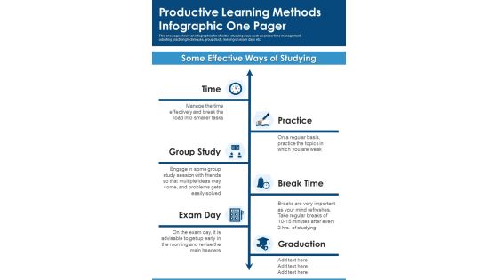 Productive Learning Methods Infographics One Pager PDF Document PPT Template