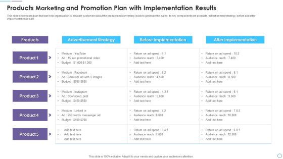 Products Marketing And Promotion Plan With Implementation Results Sample PDF Products Marketing And Promotion Plan With Implementation Results Sample PDF