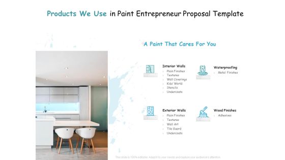 Products We Use In Paint Entrepreneur Proposal Template Ppt Pictures Brochure PDF Products We Use In Paint Entrepreneur Proposal Template Ppt Pictures Brochure PDF