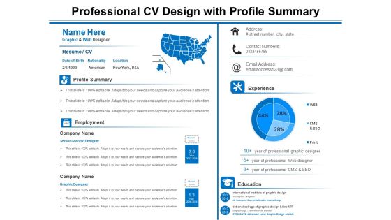 Professional CV Design With Profile Summary Ppt PowerPoint Presentation Styles Templates PDF Professional CV Design With Profile Summary Ppt PowerPoint Presentation Styles Templates PDF