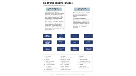 Professional Electrician Contractor Services Proposal Electronic Repairs One Pager Sample Example Document Professional Electrician Contractor Services Proposal Electronic Repairs One Pager Sample Example Document