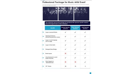Professional Package For Music Artist Event One Pager Sample Example Document