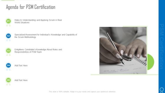 Professional Scrum Master Certification Agenda For PSM Certification Icons PDF