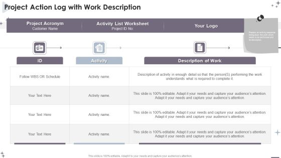 Project Administration Bundle Project Action Log With Work Description Formats PDF Project Administration Bundle Project Action Log With Work Description Formats PDF