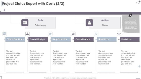 Project Administration Bundle Project Status Report With Costs Designs PDF