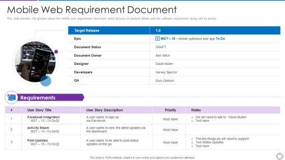 Project Administration Planning Mobile Web Requirement Document Ppt PowerPoint Presentation File Ideas PDF
