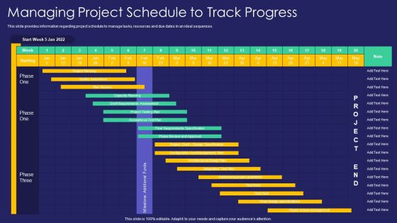 Project Administration Playbook Managing Project Schedule To Track Progress Brochure PDF