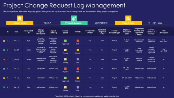 Project Administration Playbook Project Change Request Log Management Download PDF