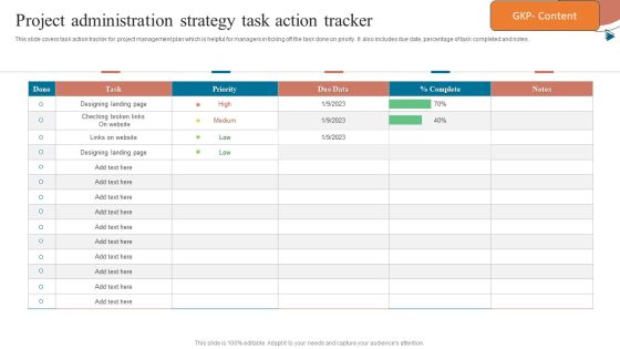 Project Administration Strategy Task Action Tracker Icons PDF Project Administration Strategy Task Action Tracker Icons PDF