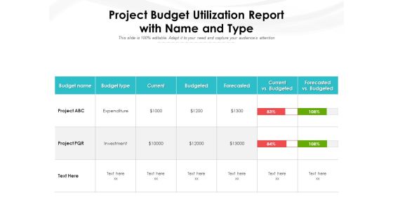 Project Budget Utilization Report With Name And Type Ppt PowerPoint Presentation Infographics PDF