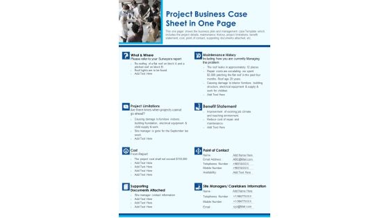Project Business Case Sheet In One Page PDF Document PPT Template Project Business Case Sheet In One Page PDF Document PPT Template