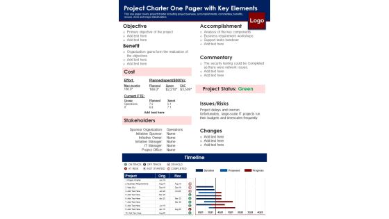 Project Charter One Pager With Key Elements PDF Document PPT Template Project Charter One Pager With Key Elements PDF Document PPT Template