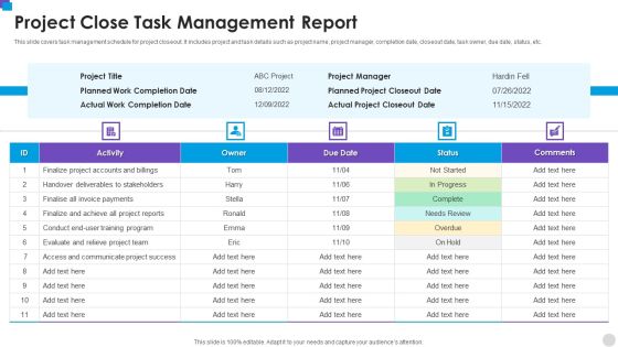 Project Close Task Management Report Brochure PDF