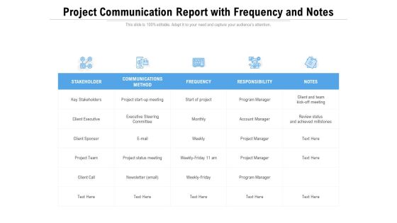 Project Communication Report With Frequency And Notes Ppt PowerPoint Presentation Outline Design Templates PDF
