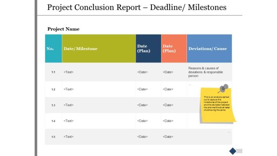 Project Conclusion Report Deadline Milestones Ppt PowerPoint Presentation Infographics Format Ideas Project Conclusion Report Deadline Milestones Ppt PowerPoint Presentation Infographics Format Ideas