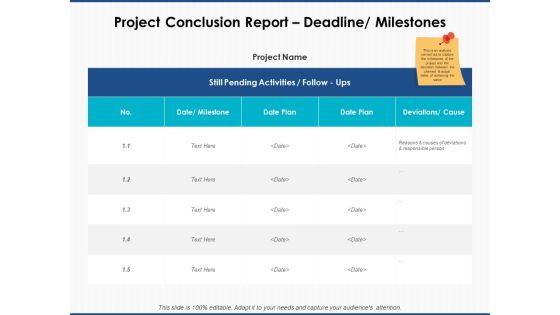 Project Conclusion Report Deadline Milestones Ppt PowerPoint Presentation Infographics Visuals Project Conclusion Report Deadline Milestones Ppt PowerPoint Presentation Infographics Visuals